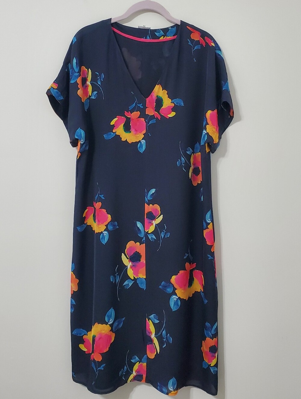 Ecru Anthropologie Navy Floral Print Dress Medium